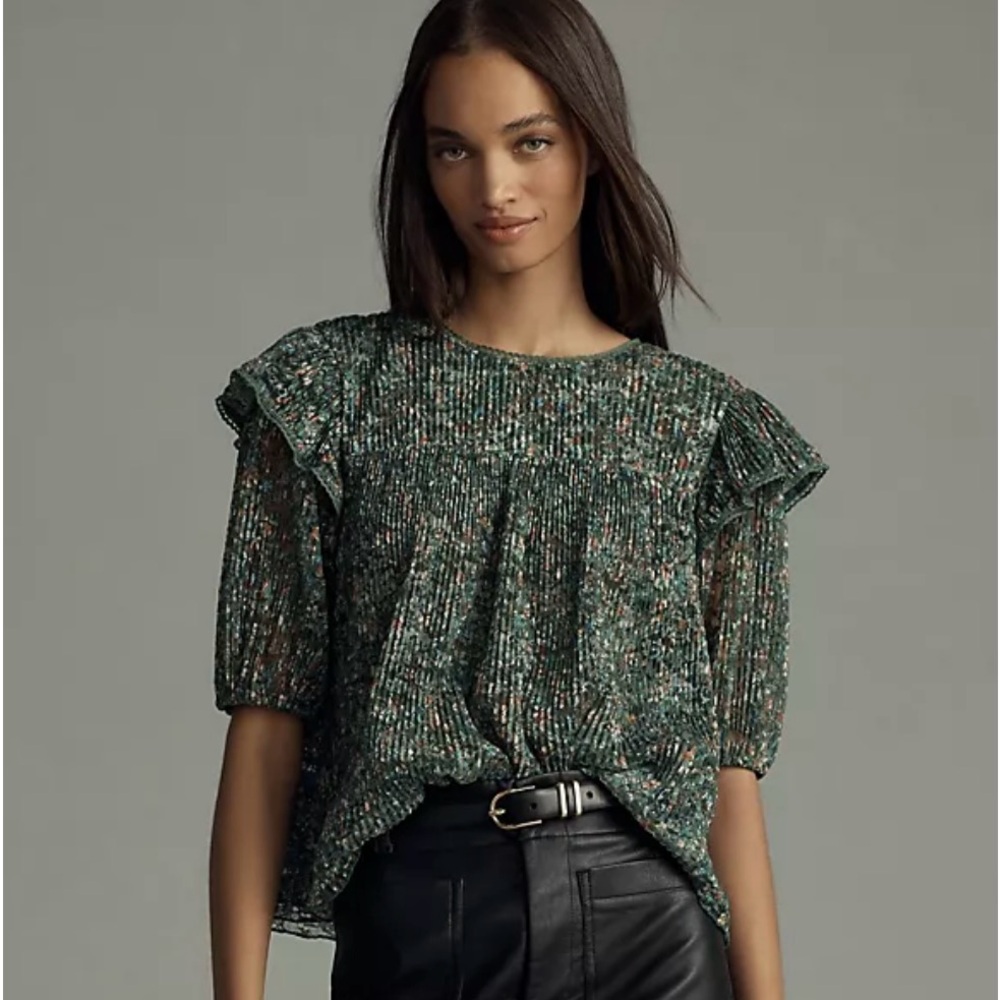 NWT ANTHROPOLOGIE Porridge Lace Crew Neck Blouse M Medium